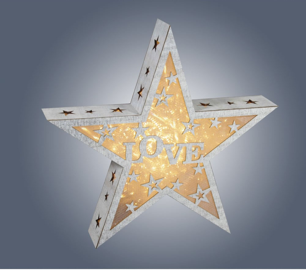 Декор - зірка WOODEN STAR WITH LOVE DESIGN LED 43*7,5 (White)