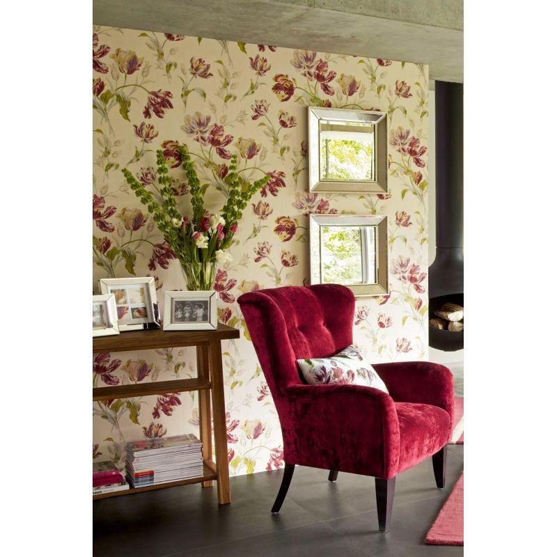 Шпалери із архівними тюльпанами Gosford Cranberry