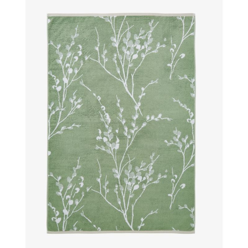 Зелений великий банний рушник з гілочками верби PUSSY WILLOW HEDGEROW 100х150 см