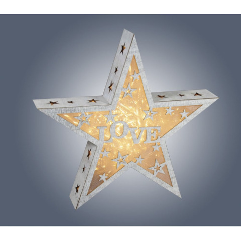 Декор - зірка WOODEN STAR WITH LOVE DESIGN LED 43*7,5 (White)