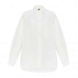 Біла лляна сорочка з кишенею та манжетами з мережива BL 100/4 KA