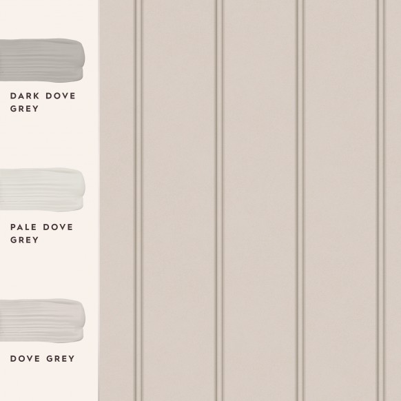 Світло сірі шпалери з вузькою темно сірою смужкою Chalford Wood Panelling Dove Grey