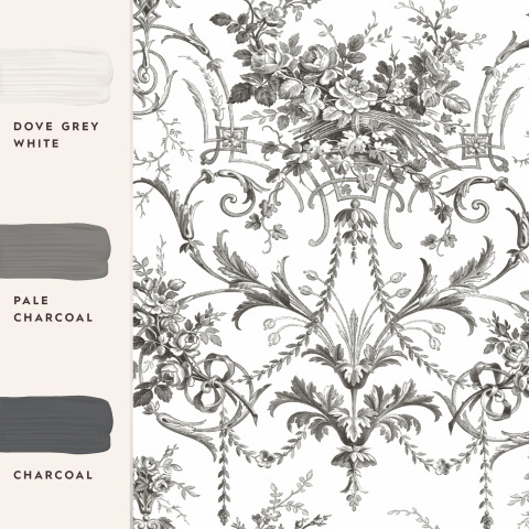 Шпалери Туаль де Жуї у французькому стилі темно сірого кольору Tuileries Charcoal Grey