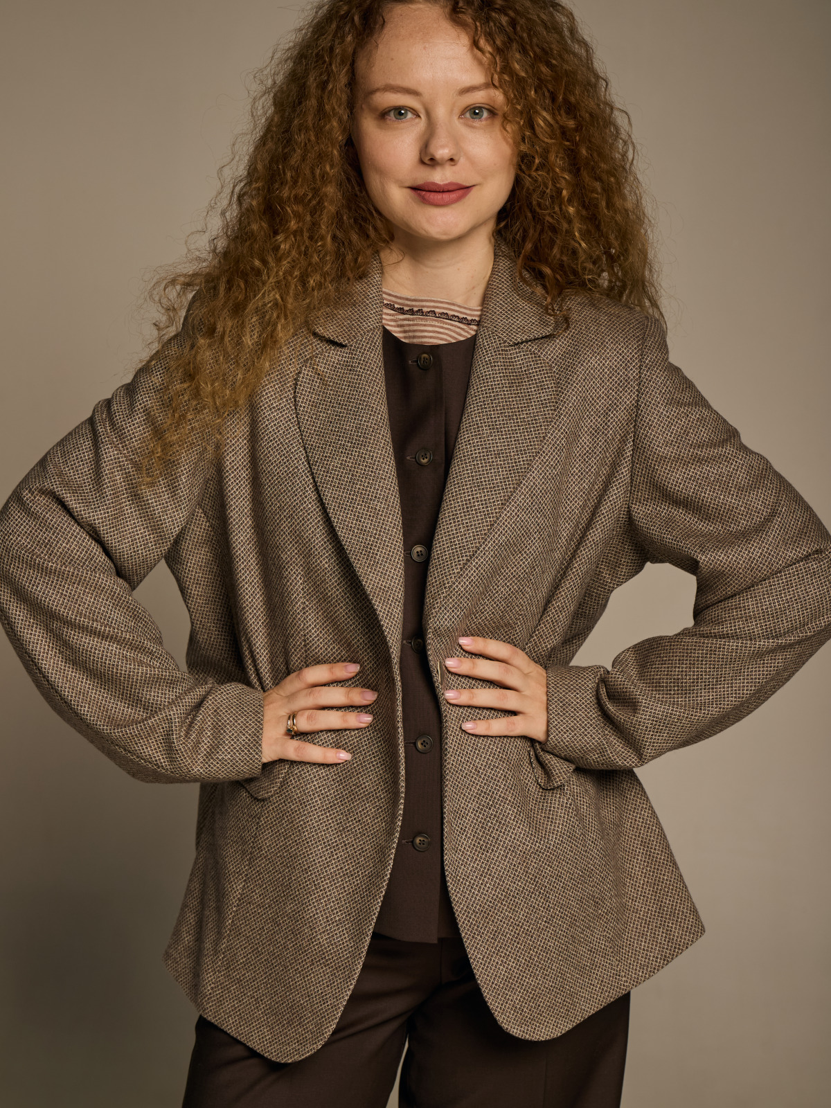 Бежево-коричневий однобортний жакет з вовни