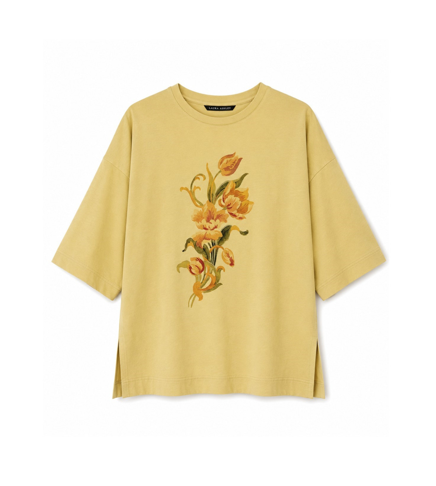 Футболка oversize кольору жовтого банана з букетом тюльпанів