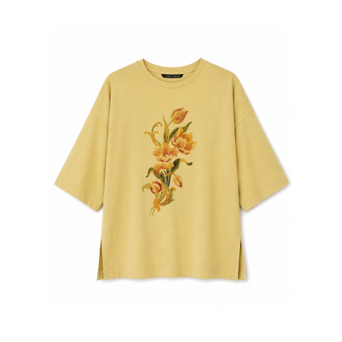 Футболка oversize кольору жовтого банана з букетом тюльпанів Футболка oversize кольору жовтого банана з букетом тюльпанів