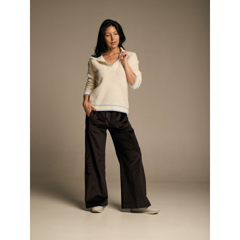 Жіночі штани палаццо з мікровельвету темно-коричневого кольору