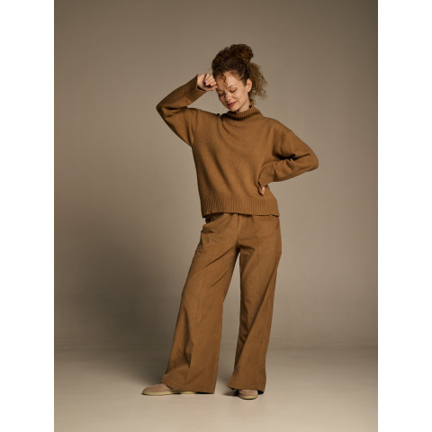 Жіночі штани палаццо з мікровельвету у кольорі Camel