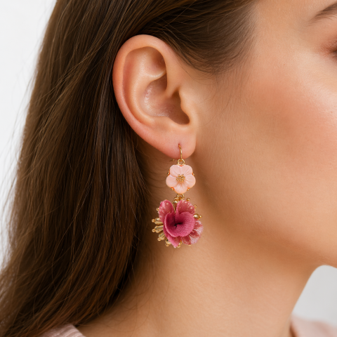 Сережки-підвіски JW 10067P Pink/Gold