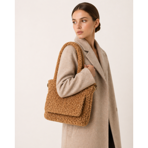 Сумка з хутра тедді кольору кемел Dark Camel BG 213 KA