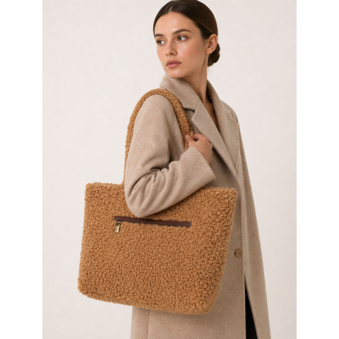 Сумка з хутра тедді кольору кемел BG 214 KA Dark Camel (M) 