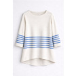 Смугастий жіночий пуловер оверсайз з бавовни та кашеміру з рукавом 3/4 Біло-Блакитний