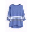 Смугастий жіночий пуловер оверсайз з бавовни та кашеміру з рукавом 3/4 Блакитно-Білий