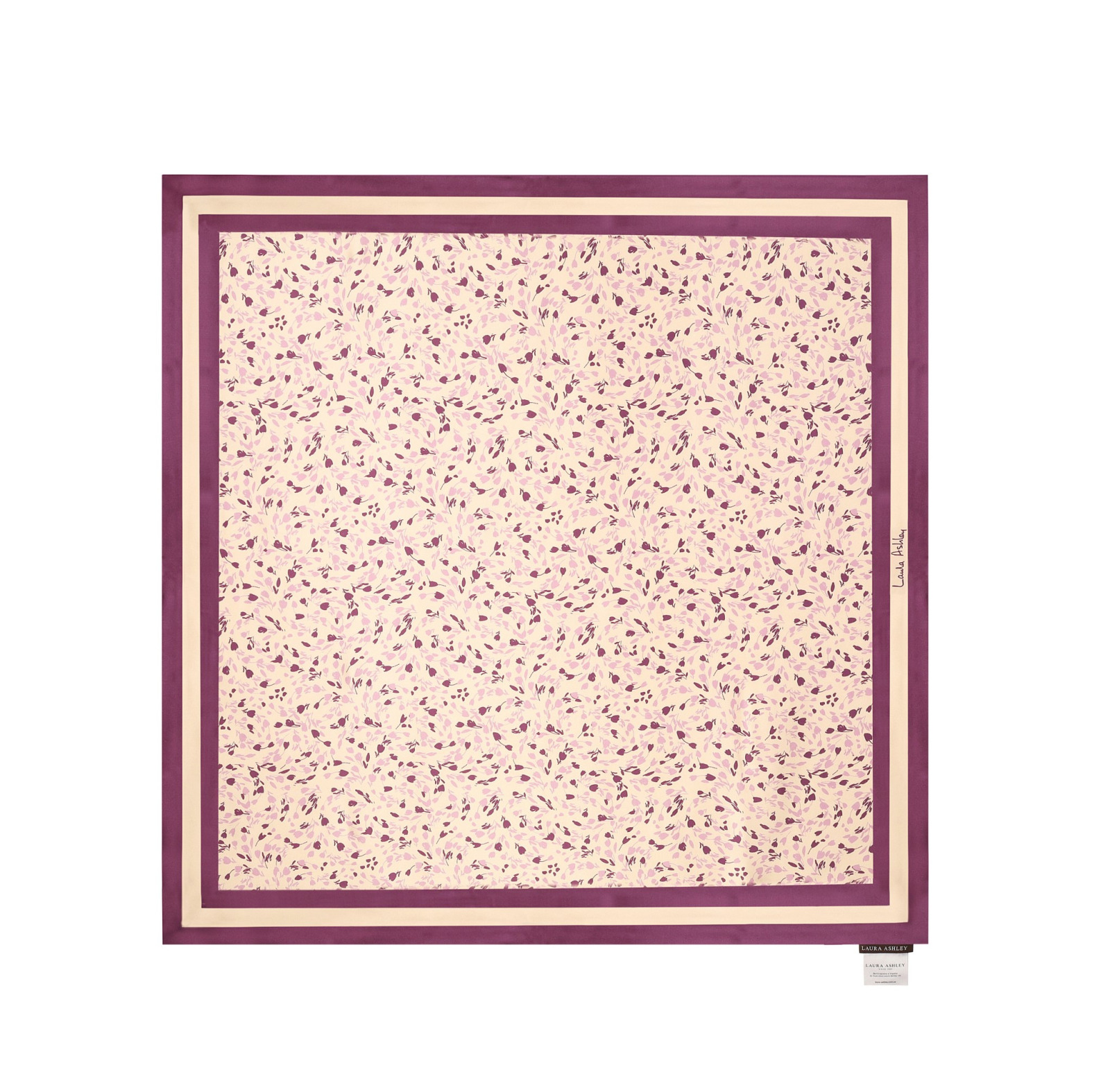 Шовкова хустка з рожево-бордовим принтом у тюльпани