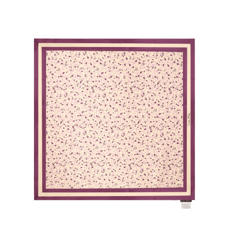 Шовкова хустка з рожево-бордовим принтом у тюльпани