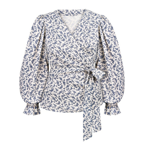 Блуза на запах із віскози з принтом Blue Lunham 