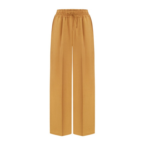 Широкі льняні брюки на резинці, колір  Охра