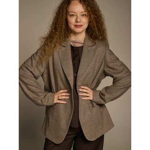 Бежево-коричневий однобортний жакет з вовни