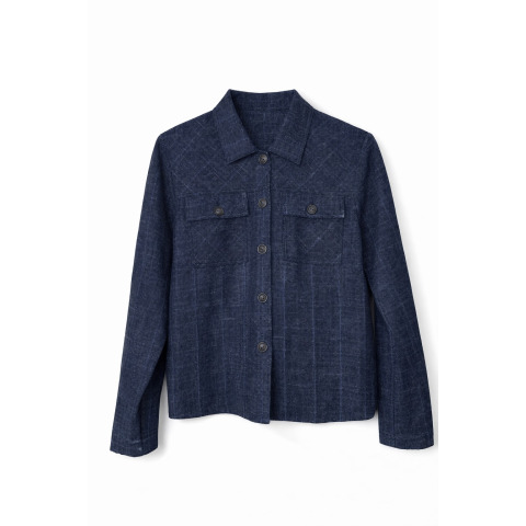 Укорочений жакет синього кольору в делікатну клітинку