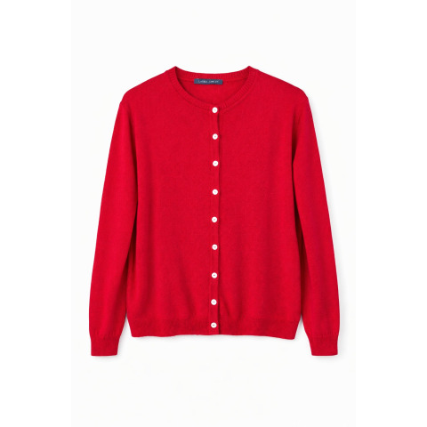 Класичний жіночий кардиган з бавовни та кашеміру з довгим рукавом червогого кольору