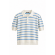 Жіночий смугастий пуловер-поло з бавовни та кашеміру з коротким рукавом Блакитно-Молочного кольору