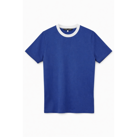 Базова жіноча футболка синього кольору з молочною окантовкою Базова жіноча футболка синього кольору з молочною окантовкою