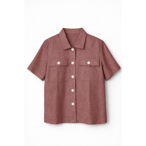 Укорочений лляний жакет з коротким рукавом бордового меланжевого кольору