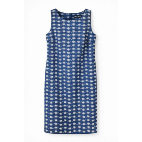 Сукня-футляр з бавовни в кольорі денім з білою вишивкою