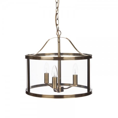 Люстра у вигляді скляного барабану на 3 лампочки HARRINGTON 3 LIGHT  ANTIQUE BRASS