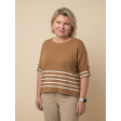 Смугастий жіночий пуловер з бавовни та кашеміру з рукавом 3/4 Бежево-Білий Смугастий жіночий пуловер з бавовни та кашеміру з рукавом 3/4 Бежево-Білий
