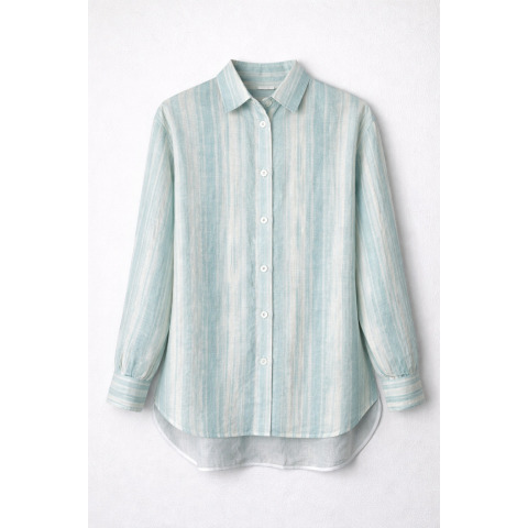 Лляна сорочка  у бірюзово-блакитну акварельну смужку