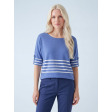 Смугастий жіночий пуловер з бавовни та кашеміру з рукавом 3/4 Блакитно-Білий