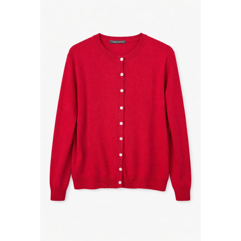Класичний жіночий кардиган з бавовни та кашеміру з довгим рукавом червогого кольору