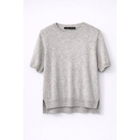 Жіночий пуловер з бавовни та кашеміру з коротким рукавом пшеничного кольору