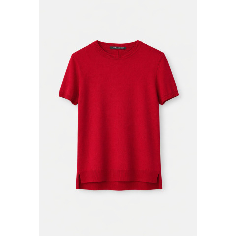 Жіночий пуловер з бавовни та кашеміру з коротким рукавом червоного кольору