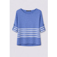 Смугастий жіночий пуловер з бавовни та кашеміру з рукавом 3/4 Блакитно-Білий Смугастий жіночий пуловер з бавовни та кашеміру з рукавом 3/4 Блакитно-Білий