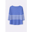Смугастий жіночий пуловер з бавовни та кашеміру з рукавом 3/4 Блакитно-Білий Смугастий жіночий пуловер з бавовни та кашеміру з рукавом 3/4 Блакитно-Білий