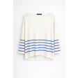 Смугастий жіночий пуловер з бавовни та кашеміру з рукавом 3/4 Біло-Блакитний
