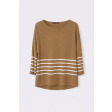 Смугастий жіночий пуловер з бавовни та кашеміру з рукавом 3/4 Бежево-Білий Смугастий жіночий пуловер з бавовни та кашеміру з рукавом 3/4 Бежево-Білий