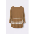 Смугастий жіночий пуловер з бавовни та кашеміру з рукавом 3/4 Бежево-Білий Смугастий жіночий пуловер з бавовни та кашеміру з рукавом 3/4 Бежево-Білий