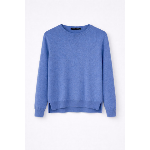 Жіночий пуловер з бавовни та кашеміру з довгим рукавом блакитного кольору