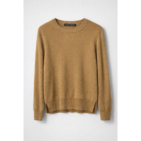 Жіночий пуловер з бавовни та кашеміру з довгим рукавом бежевого кольору