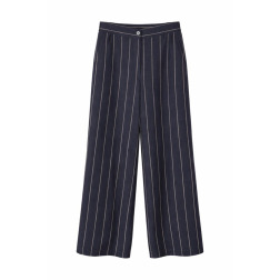 Жіночі лляні штани темно-сині у тонку смужку