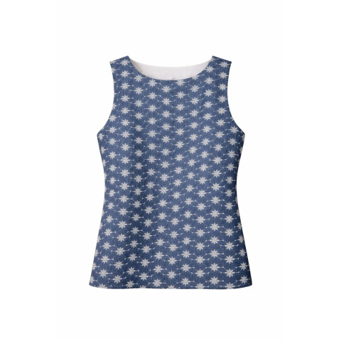 Жіноча блузка-топ з вишитої бавовни кольору блакитний денім