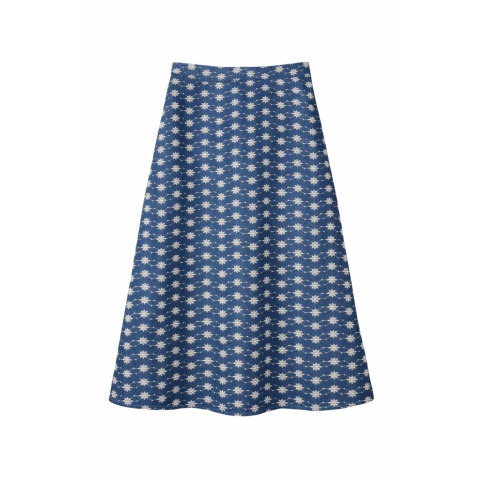 Жіноча спідниця міді  з вишитої бавовни кольору блакитний денім