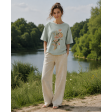 Футболка oversize фісташкового кольору з букетом тюльпанів
