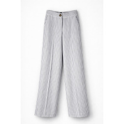 Жіночі лляні брюки в біло-сіру смужку