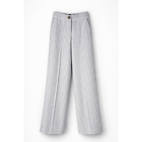 Жіночі лляні брюки в біло-сіру смужку