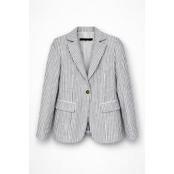 Жіночий лляний жакет у біло-сіру смужку