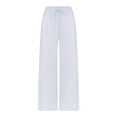 Широкі льняні штани на резинці, колір  світло-блакитний